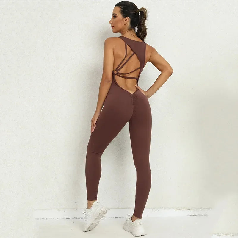 Women's Peach Hip-Raise Backless Fitness Bodysuit