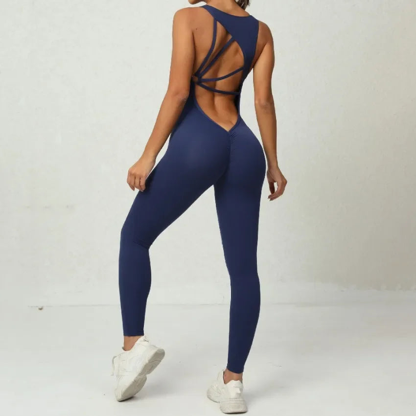 Women's Peach Hip-Raise Backless Fitness Bodysuit