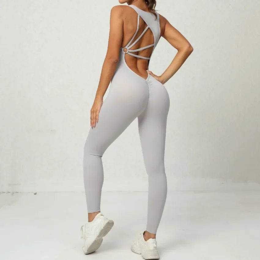 Women's Peach Hip-Raise Backless Fitness Bodysuit